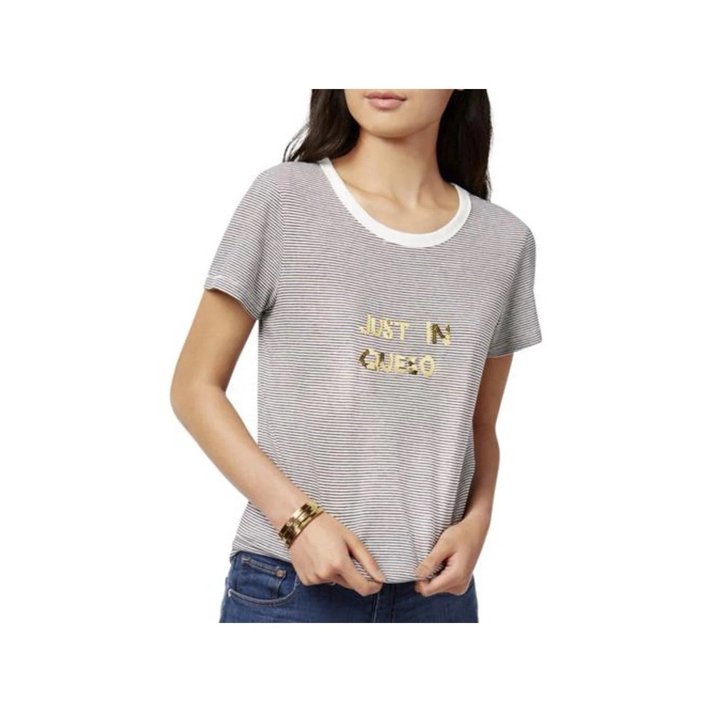 Bow & Drape Womens "Just in Queso" Embellished‎ Striped T-Shirt (MSRP $45)